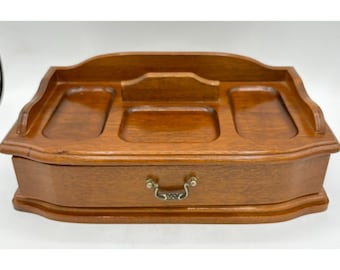 Vintage 70s Wood Dresser Valet Jewelry Box Wallet Watch Ring Storage Single Drawer