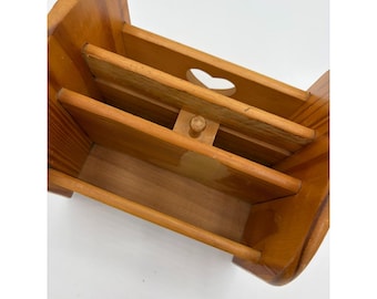 VTG MCM Wood Organizer Hearts Cottagecore Napkin Silverware Storage Lazy Susan Divided Organizer