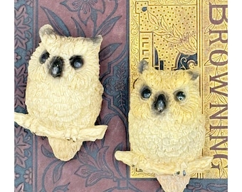 Pair Vintage 70s Owl Refrigerator Magnets Resin