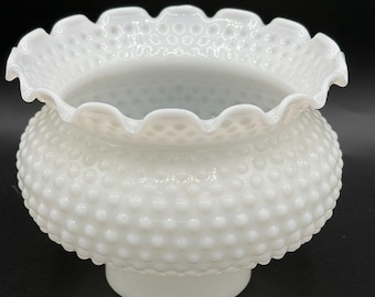 Vintage Milk Glass Hobnail Ruffled Edge Hurricane Lamp Shade