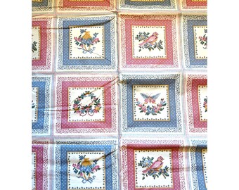 VTG Cottagecore Country Flannel Back Vinyl Rectangular Tablecloth Hearts Birds Flowers