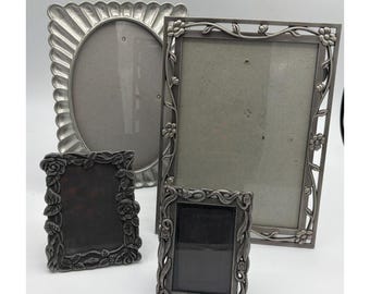 Lot of Four Vintage Pewter Metal Silver Tone Frames