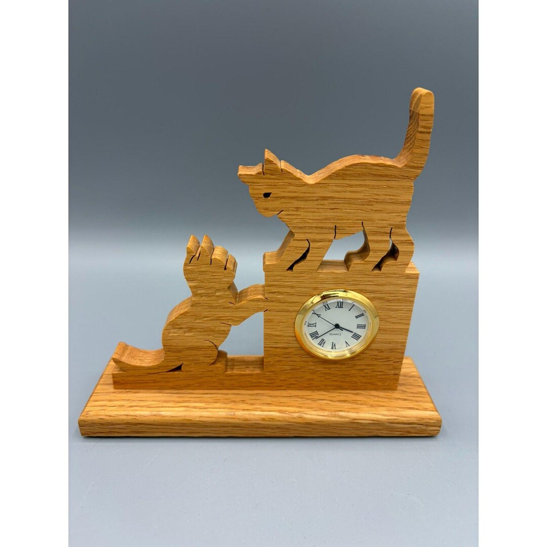 Rustic Cat Clock Hand Carved Wood Cat Desk Tabletop Clock Cat Decor Collector - Etsy