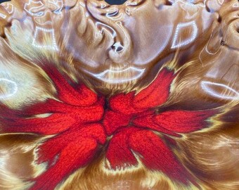 Vintage Drip Glaze Belgo Canada Retro Serving Dish Red Gold Brown Ruffled