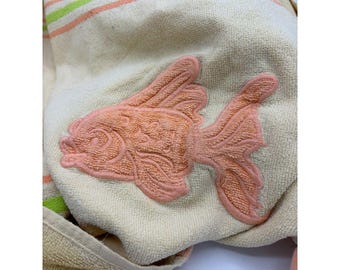 Vintage Cecil Saydah Seasonal Accents Beach Towel Embroidered Fish Yellow Pink Green