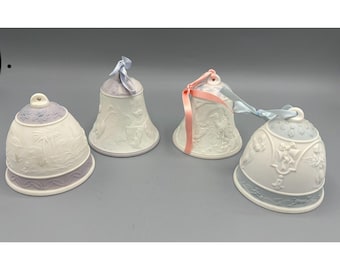 LOT of Four Vintage Lladro Christmas Bells Porcelain Spain