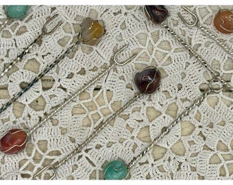 Brazilian Silver Twisted Semi-Precious Stone Appetizer Cocktail Forks Vintage 50s