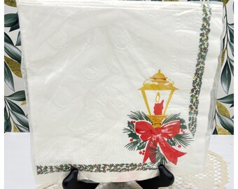 1950s Vintage Christmas Large Dinner Napkins Paper Lamp Post Holly