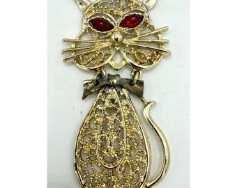 Vintage 70s Gold Tone Metal Articulated 70s Cat Pendant (No Chain)