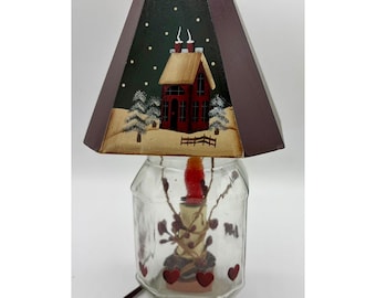 Vintage Cottagecore Christmas Jar Lamp Electric Country Farmhouse
