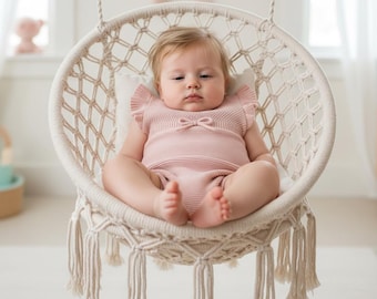 Boho Neutral Baby Bodysuit with Custom Name Embroidery, Knit Rooster Sweater Romper, Minimalist Botanical Baby Clothes, Gender Neutral