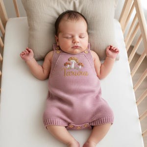 Pelele de bebé con nombre personalizado bordado, conjunto personalizado para la salida del hospital del bebé niño, pelele de punto con burbujas y estampado de setas, idea de regalo para baby shower de recién nacido.