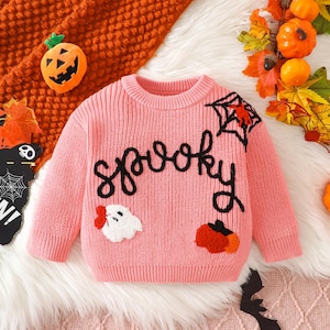 Cute Spooky Halloween Sweater for Toddler, Knit Pumpkin Ghost Pullover, Cozy Fall Baby Clothes, Pumpkin Patch Outfit Kids, Trick or Treat