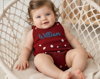 Pelele de bebé bordado personalizado, body de punto con nombre personalizado, conjunto para la salida del hospital del recién nacido, regalo para baby shower, ropa de bebé de punto floral
