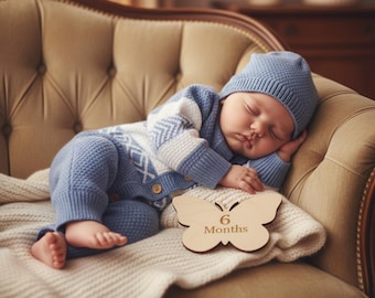 Pelele y gorro para bebé con nombre bordado, traje de burbujas de punto personalizado, conjunto para fotografía de bebé de herencia familiar, regalo moderno de estilo bohemio para bebé, conjunto para la salida del hospital del recién nacido