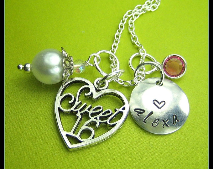 Sweet 16 Personalized Necklace Handstamped Name Jewelry - Etsy