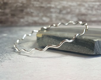 Silver Wave Bangle - Handmade Wavy Sterling Silver Bracelet - Stacking Silver Bangle