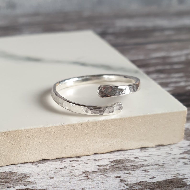 Hammered Wrap Around Ring Silver Hammered Thumb Ring Adjustable Sterling Silver Handmade Ring image 6