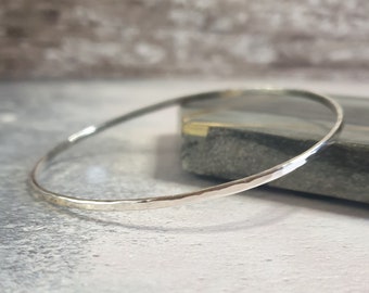 Hammered Skinny Silver Bangle | Eco Sterling Silver Stacking Bracelet | Beaten Silver Bangle | Shropshire UK