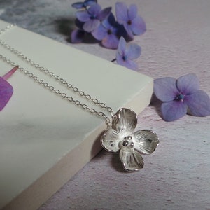 Silver Hydrangea Necklace Sterling Flower Pendant 4th Anniversary Gift For Her image 7