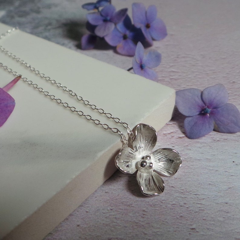 Silver Hydrangea Necklace Sterling Flower Pendant 4th Anniversary Gift For Her image 7