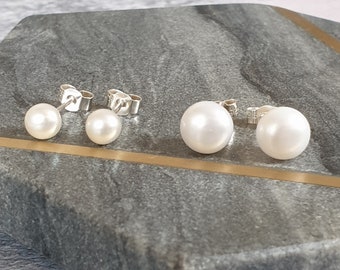 Large Pearl Earrings | White Real Pearl Studs | Bridal Earrings or Bridesmaid Gift