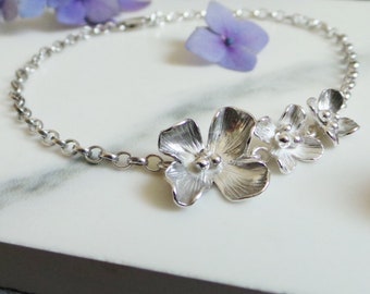 Hydrangea Silver Flower Bracelet