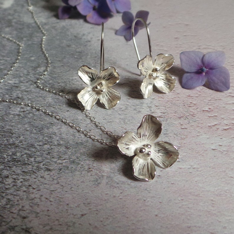 Silver Hydrangea Necklace Sterling Flower Pendant 4th Anniversary Gift For Her image 4