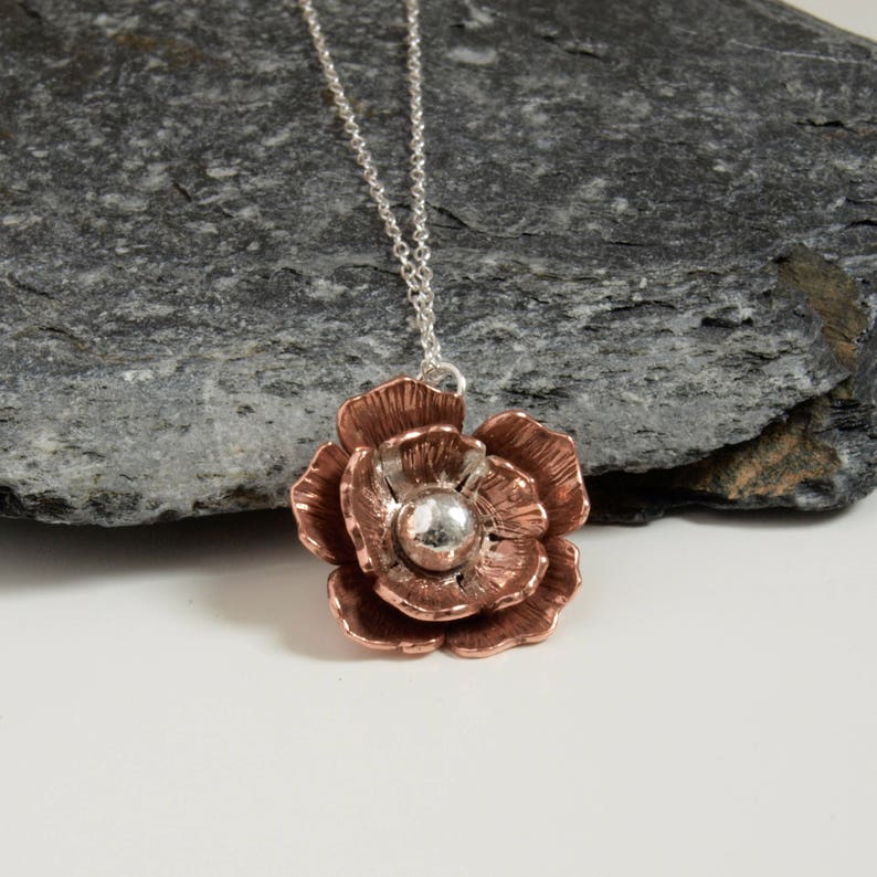 Copper Rose Necklace Sterling Silver And Copper Flower Necklace Autumnal Floral Pendant Autumn Copper Necklace Handmade Etsy UK image 3
