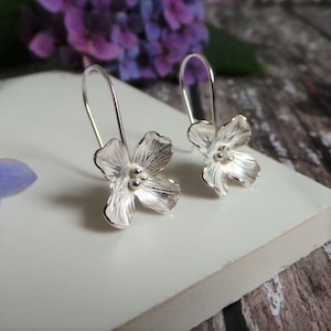 Silver Hydrangea Earrings Handmade Flower Drop Earrings Gift For Her image 1