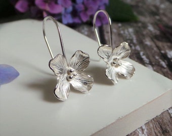 Silver Hydrangea Earrings | Handmade Flower Drop Earrings | Gift For Her