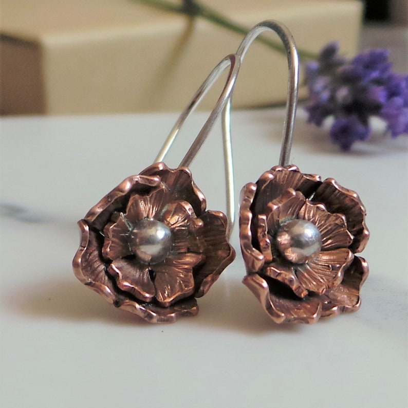 Copper Rose Necklace Sterling Silver And Copper Flower Necklace Autumnal Floral Pendant Autumn Copper Necklace Handmade Etsy UK image 6