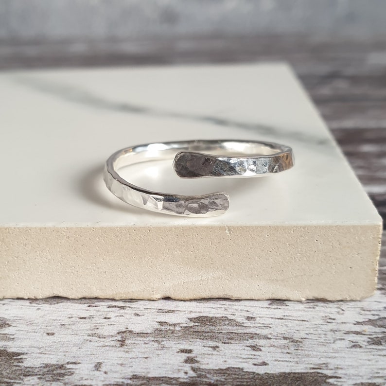 Hammered Wrap Around Ring Silver Hammered Thumb Ring Adjustable Sterling Silver Handmade Ring image 2