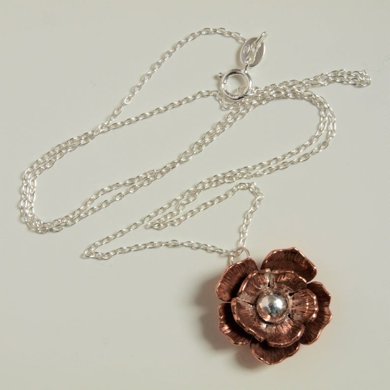 Copper Rose Necklace Sterling Silver And Copper Flower Necklace Autumnal Floral Pendant Autumn Copper Necklace Handmade Etsy UK image 5