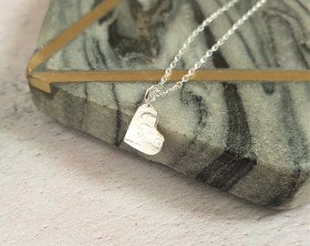 Tiny Hammered Heart Necklace - Silver Textured Heart Pendant - Handmade Jewellery - Mothers Day Gift