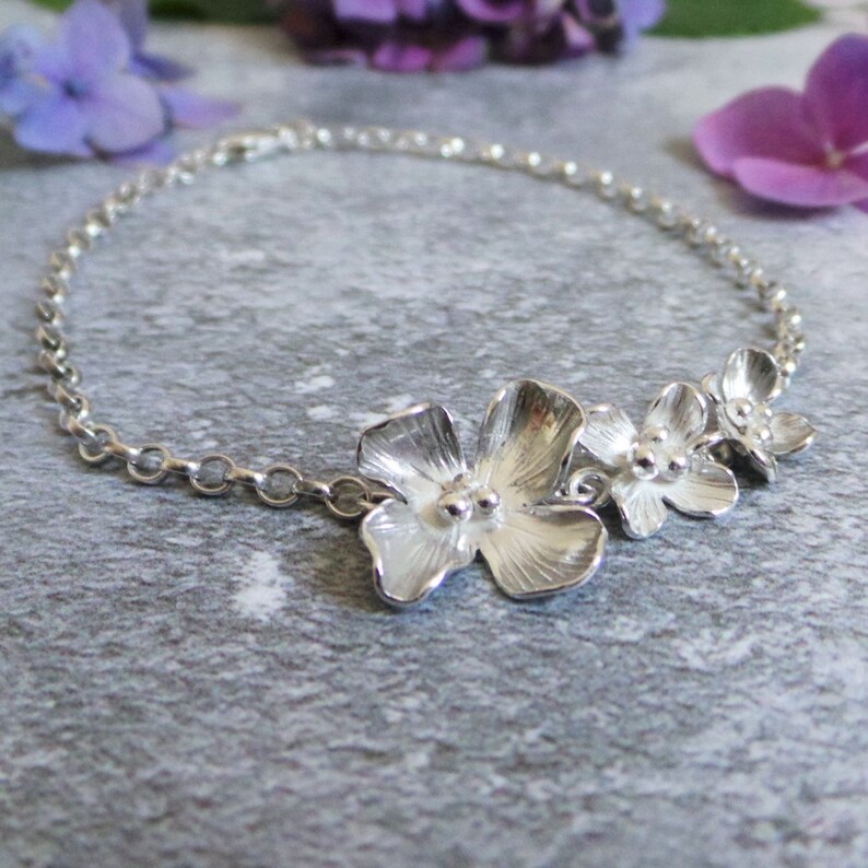 Hydrangea Silver Flower Bracelet image 2