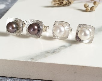 Pearl Silver Stud Earrings | Bridesmaid Gift | Pearl Studs | June Birthstone