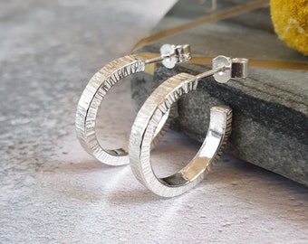 Hammered Silver Hoops | Silver Hoop Earrings | Textured Silver | Hoop Stud Earrings