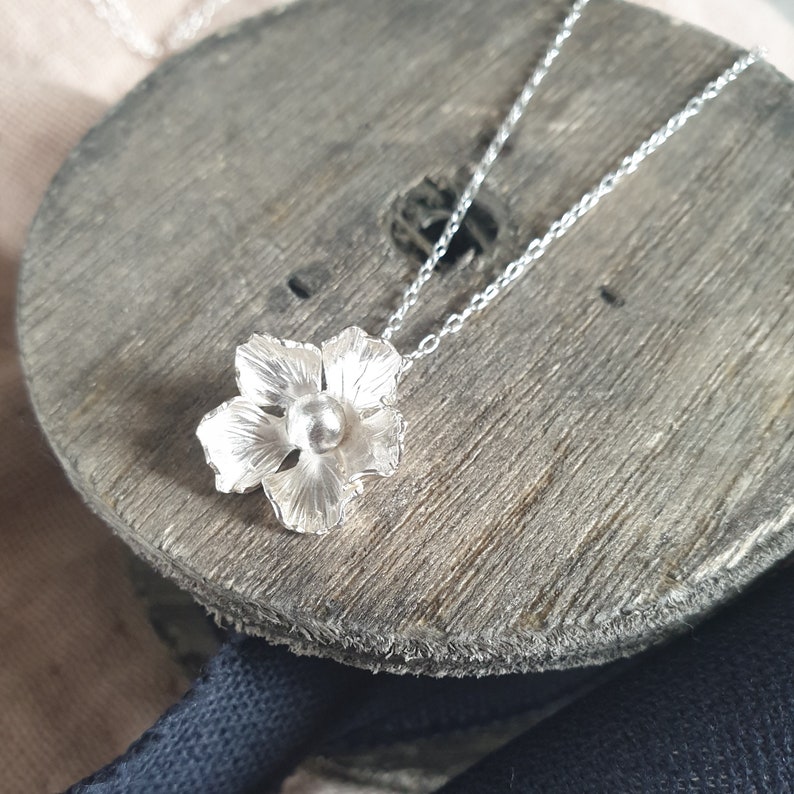 Silver Flower Necklace Handmade Sterling Silver Floral Pendant image 3