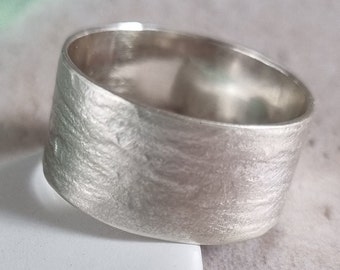 Wide Silver Ring | Organic Matt Silver Band | Cigar Band Ring | Matt Texture Unisex Ring