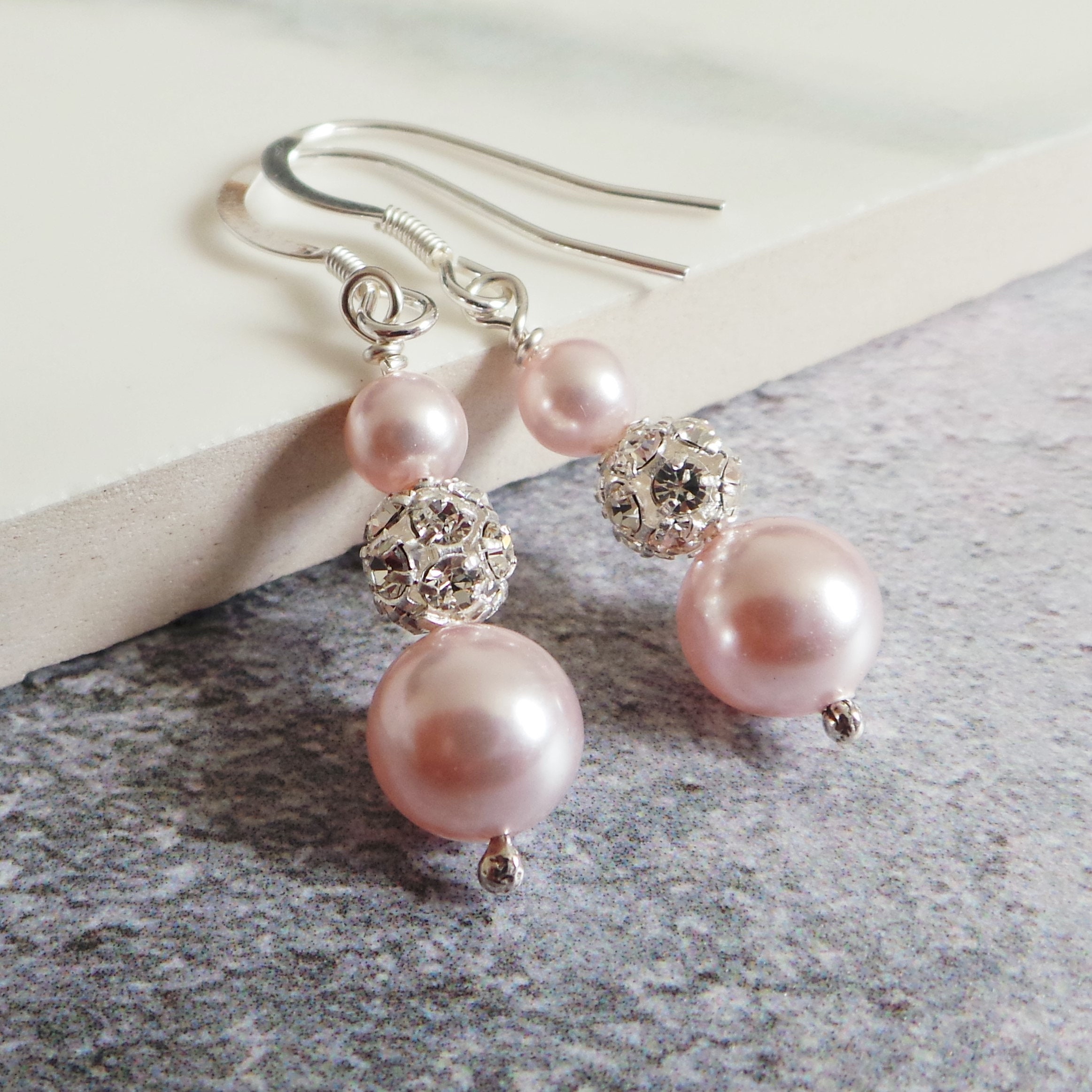 Ella Blush Pink Pearl Drop Earrings Wedding Jewellery Baby Etsy