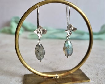 Labradorite Hydrangea Drop Earrings | Handmade Sterling Silver Floral Earrings | One Off Design Jewellery