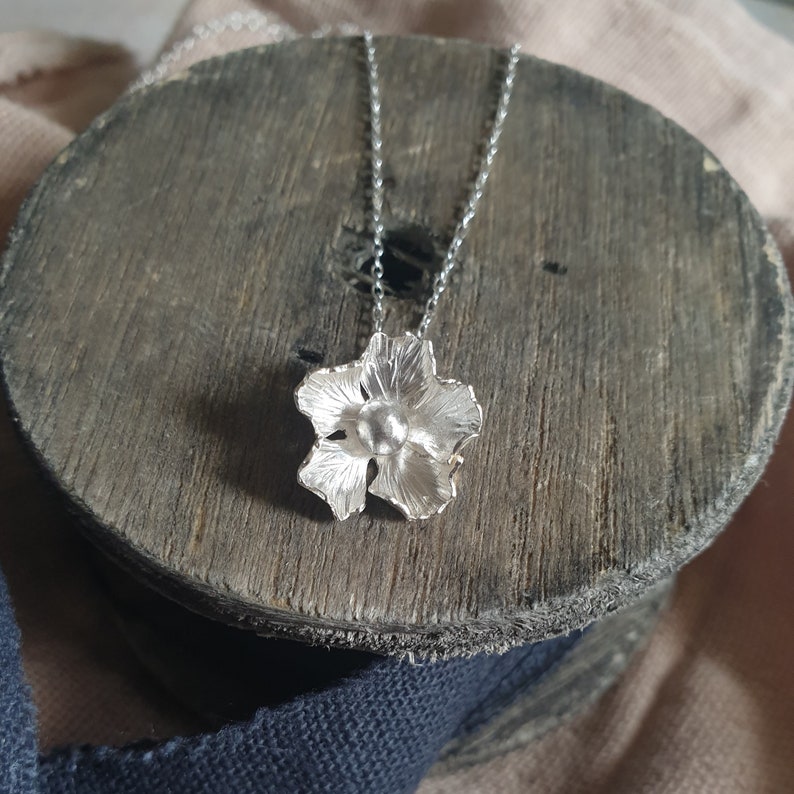 Silver Flower Necklace Handmade Sterling Silver Floral Pendant image 1