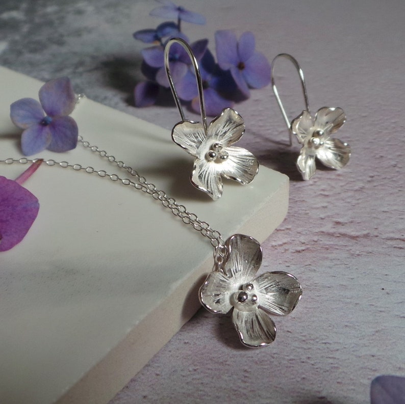 Silver Hydrangea Necklace Sterling Flower Pendant 4th Anniversary Gift For Her image 5