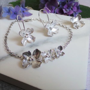 Silver Hydrangea Necklace Sterling Flower Pendant 4th Anniversary Gift For Her image 6