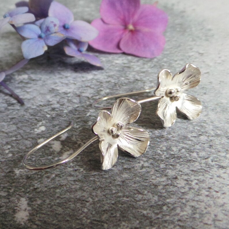 Silver Hydrangea Earrings Handmade Flower Drop Earrings Gift For Her image 4