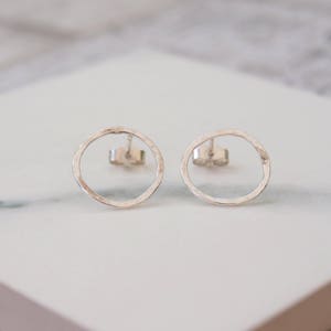 Small Circle Stud Earrings Hammered Silver Studs Sterling Silver Hoop Stud Earrings image 3