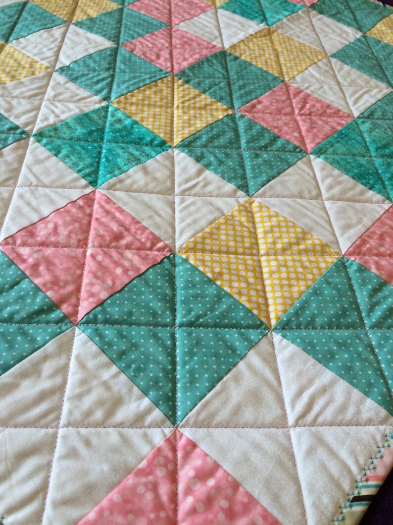Yellow and White Pink It/'s a 36 X 36 Pastel Delight Quilt For Baby In Aqua