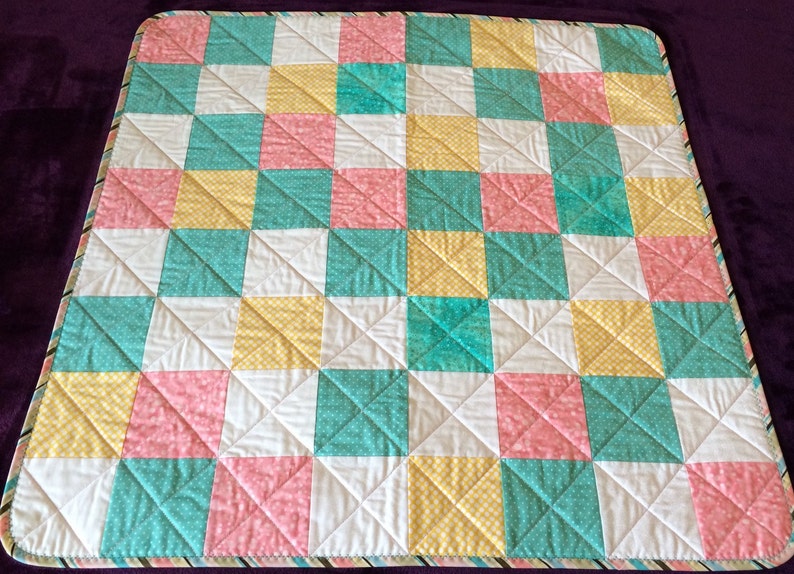 Yellow and White Pink It/'s a 36 X 36 Pastel Delight Quilt For Baby In Aqua