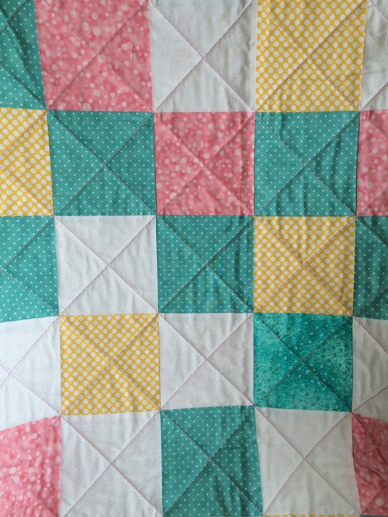 Yellow and White Pink It/'s a 36 X 36 Pastel Delight Quilt For Baby In Aqua